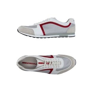 PRADA Mens Leather & Canvas Sneakers Red And White-Size US 8.5 W/ defect